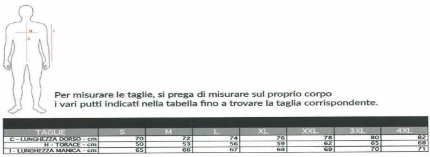 Tabella taglie Polo Manica Lunga